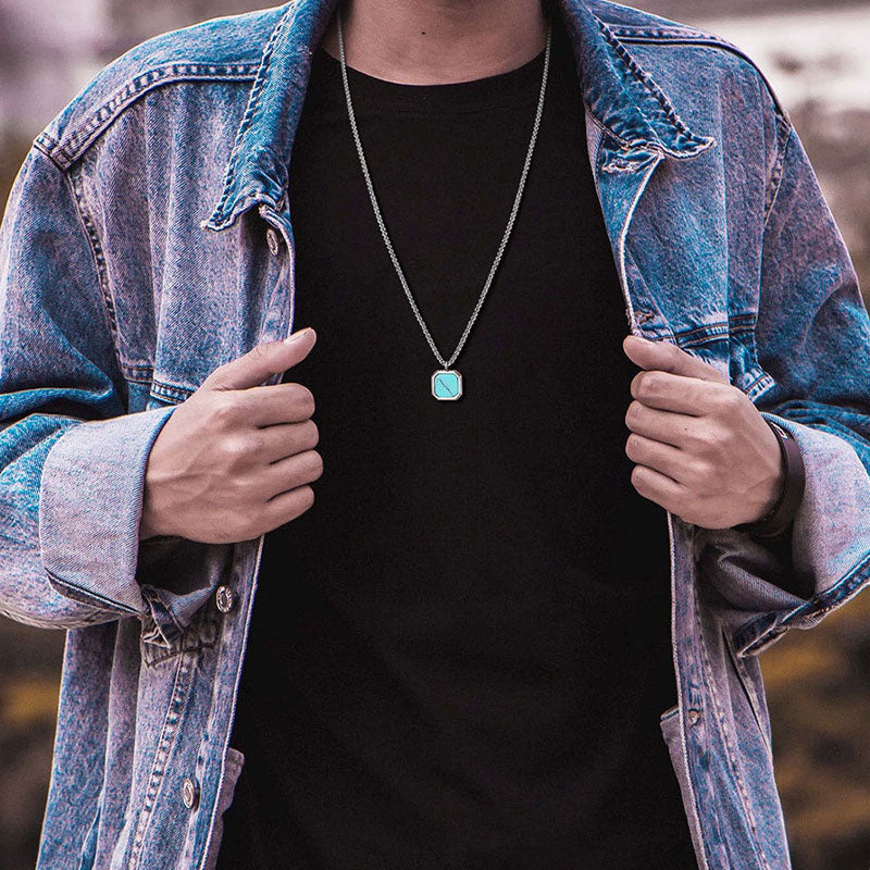 Colar Aço Masculino Turquesa