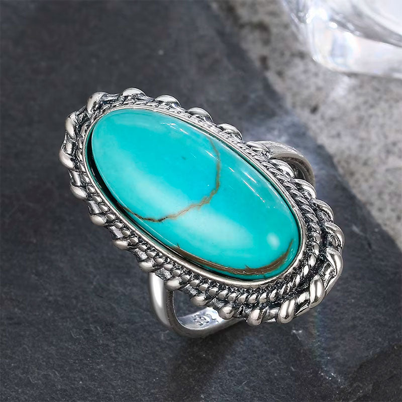 Anel Feminino Prata Turquesa Visto de Cima