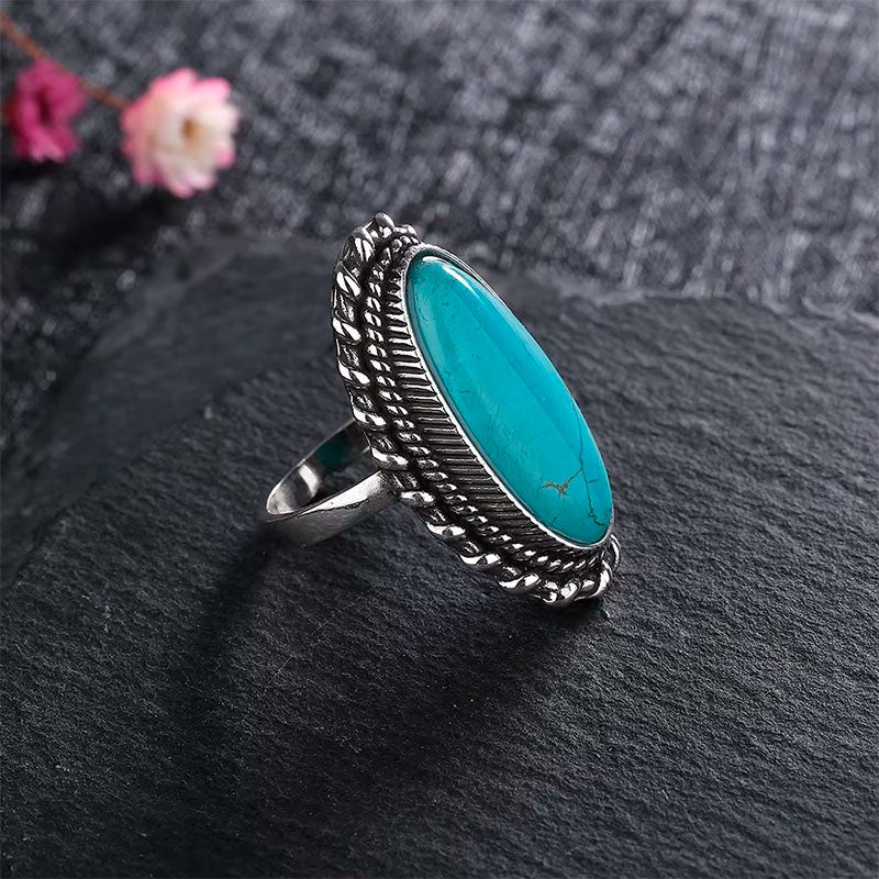 Anel Feminino Prata Turquesa Visto de Lado