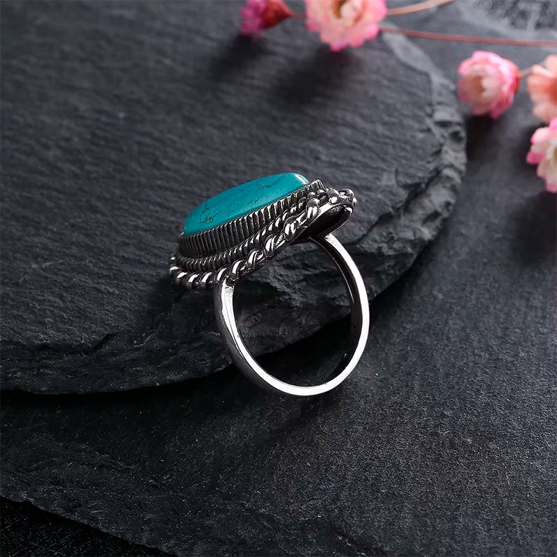 Anel Feminino Prata Turquesa Sob Uma Pedra