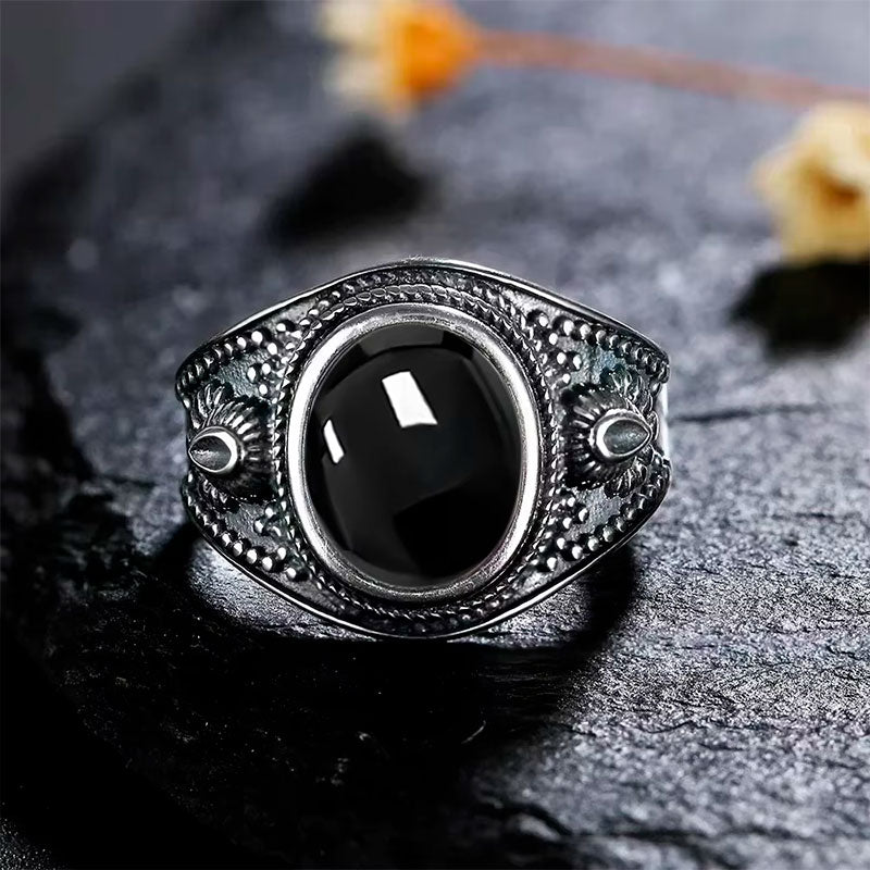 Frente do Anel Prata 925 Ônix