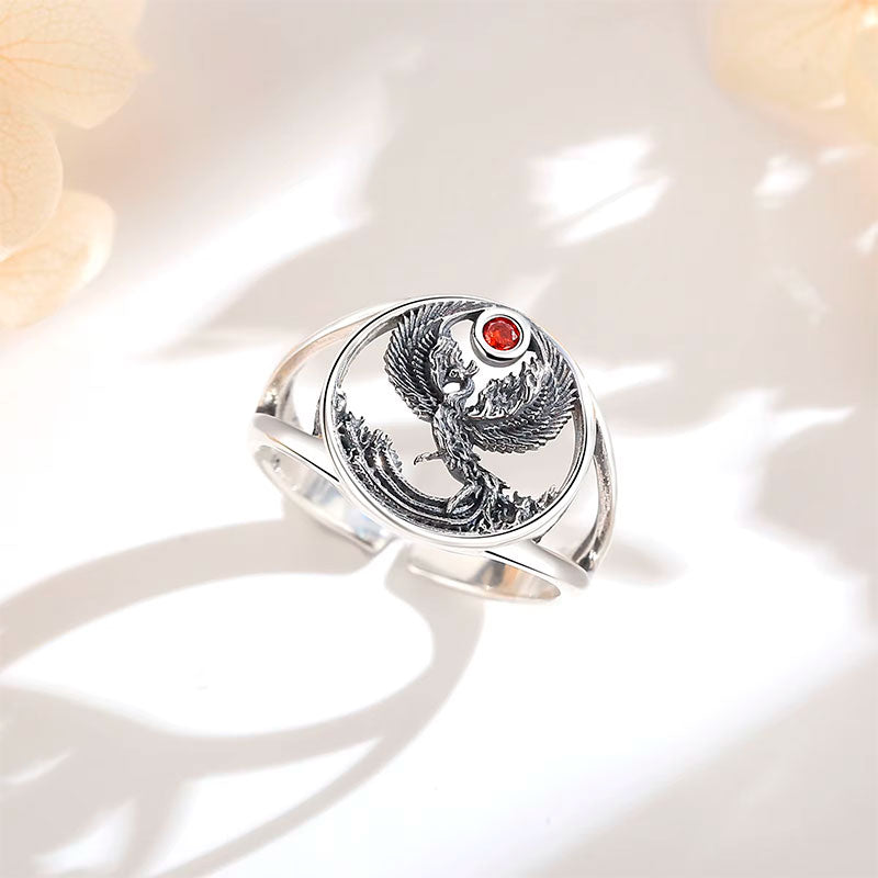 Anel Prata Feminino Fênix Visto de Cima