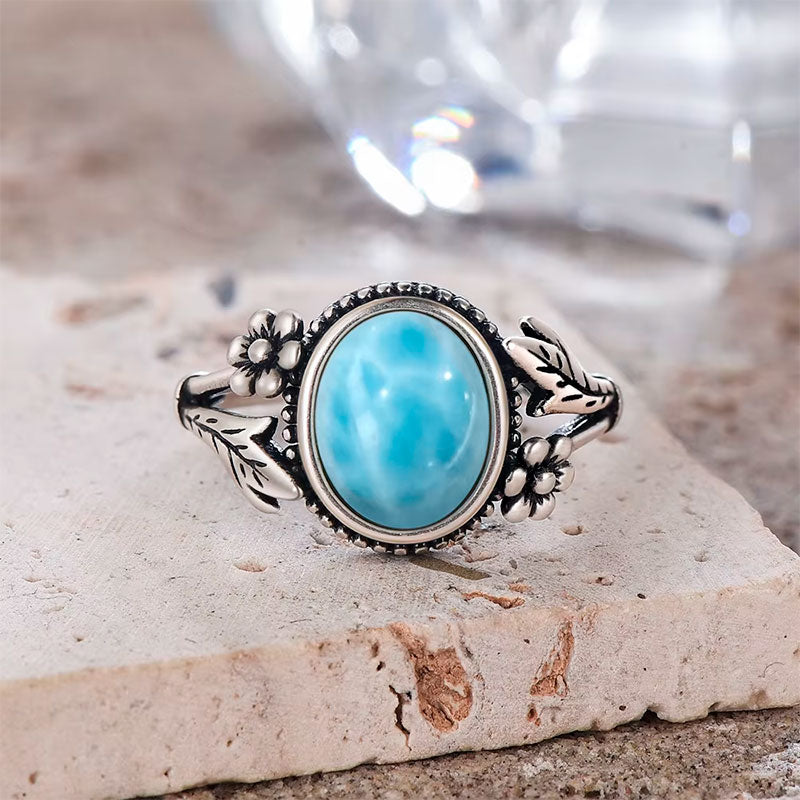 Anel Prata Feminino Larimar Visto de Frente
