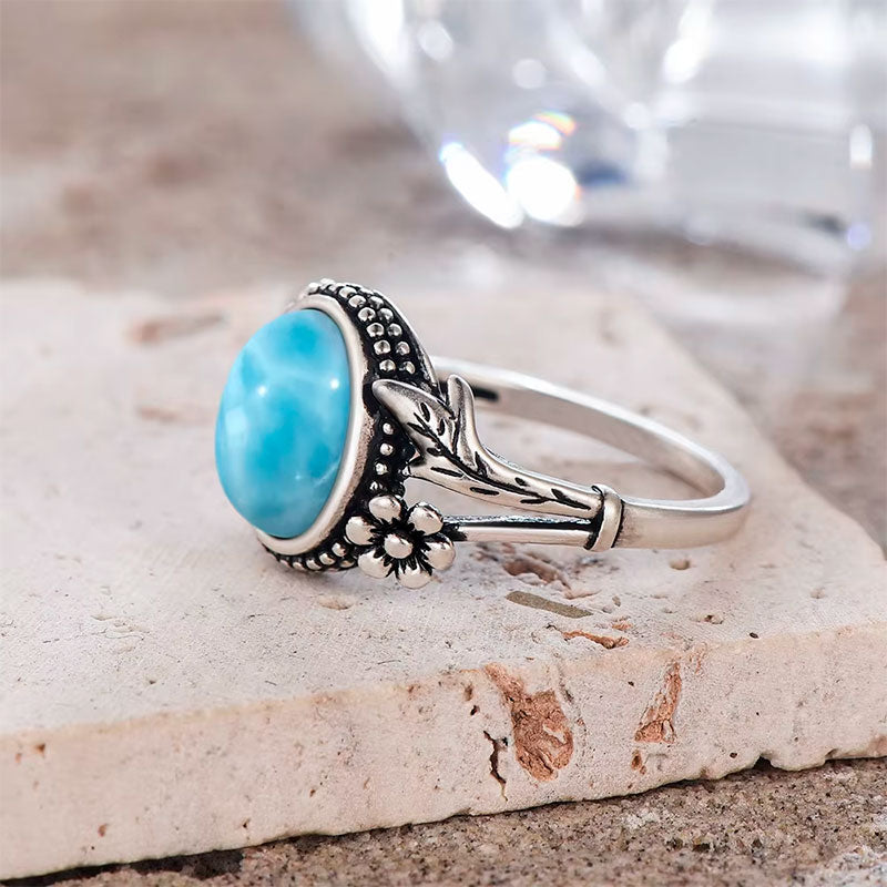 Anel Prata Feminino Larimar Visto de Lado