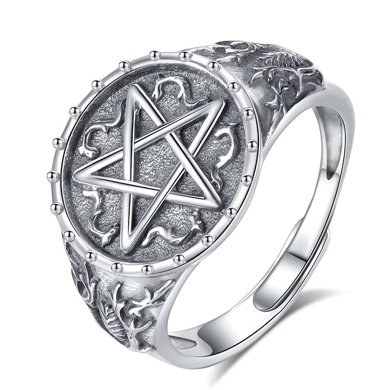 Anel Prata Feminino Pentagrama