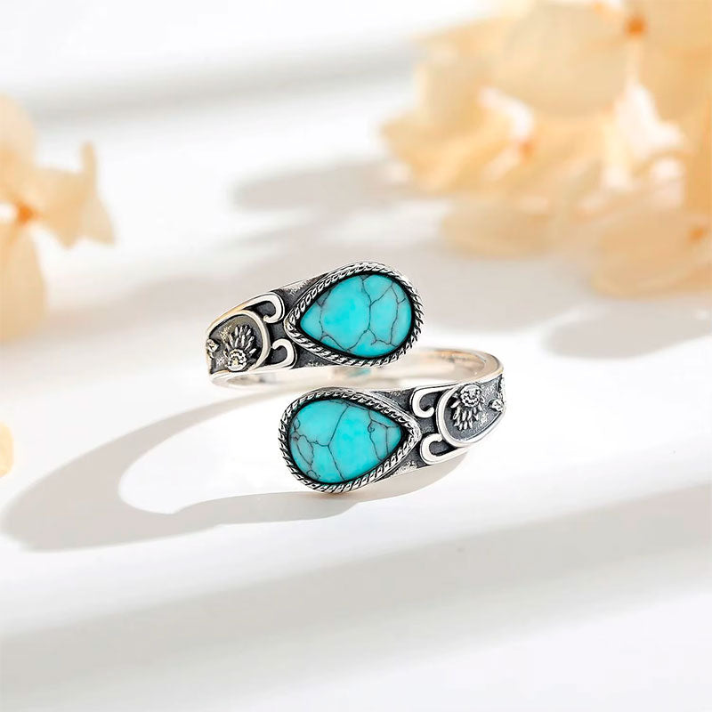 Anel Prata Feminino Turquesa Visto de Frente