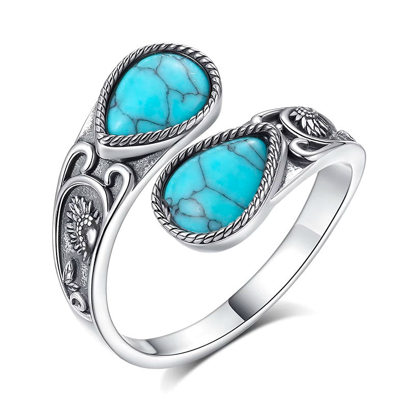 Anel Prata Feminino Turquesa