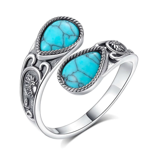 Anel Prata Feminino Turquesa