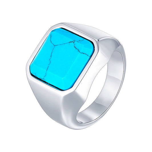 Anel Prata Masculino Turquesa