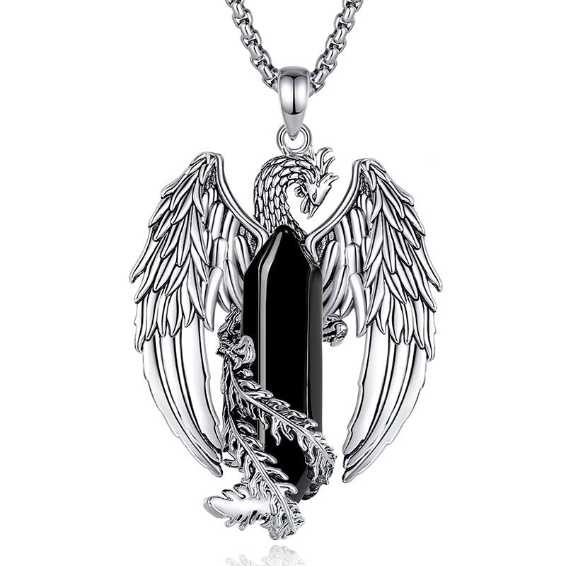 Colar Prata Fênix Obsidiana