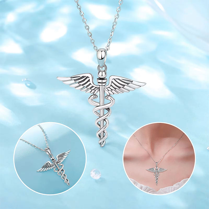 Detalhes do Colar Prata Feminino Caduceu