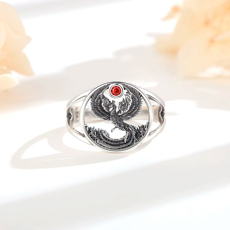 Frente do Anel Prata Feminino Fênix