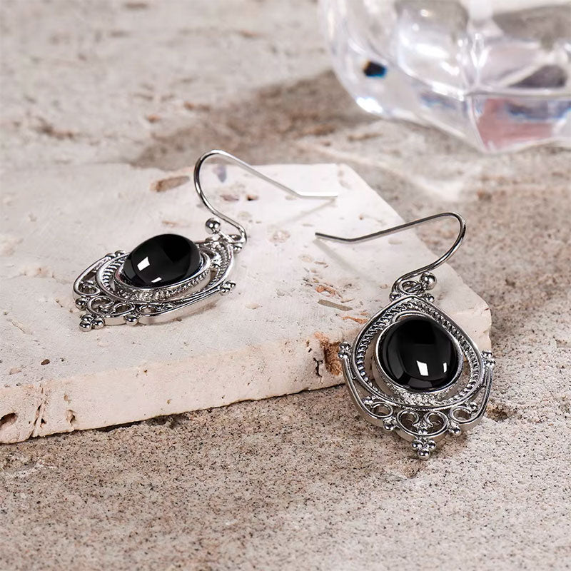 Frente dos Brincos Prata Femininos Ônix