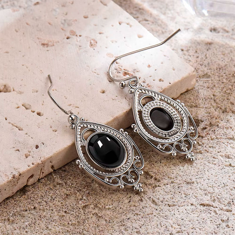 Frente e Verso dos Brincos Prata Femininos Ônix