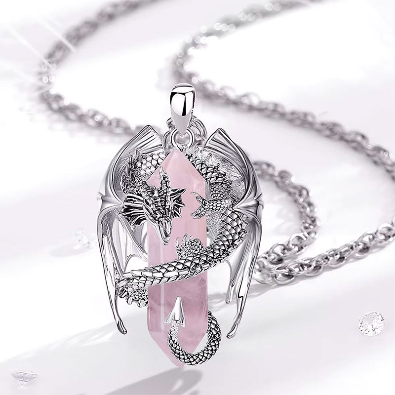 Pingente do Colar Dragão Quartzo Rosa