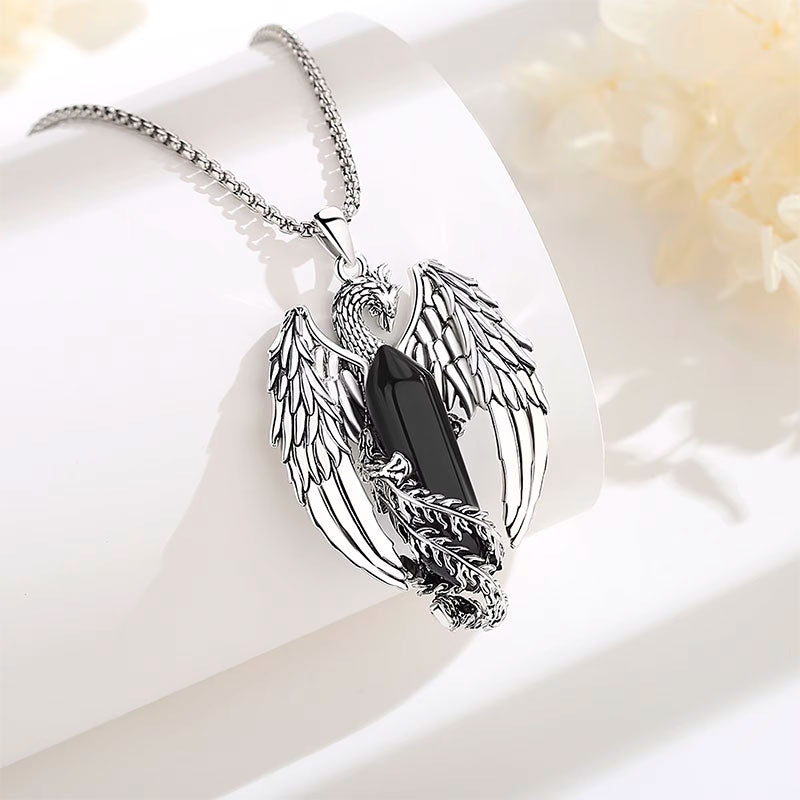 Pingente do Colar Prata Fênix Obsidiana