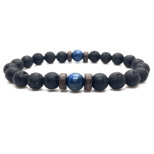 Pulseira Masculina de Lava Vulcânica com Pedra da Lua Azul